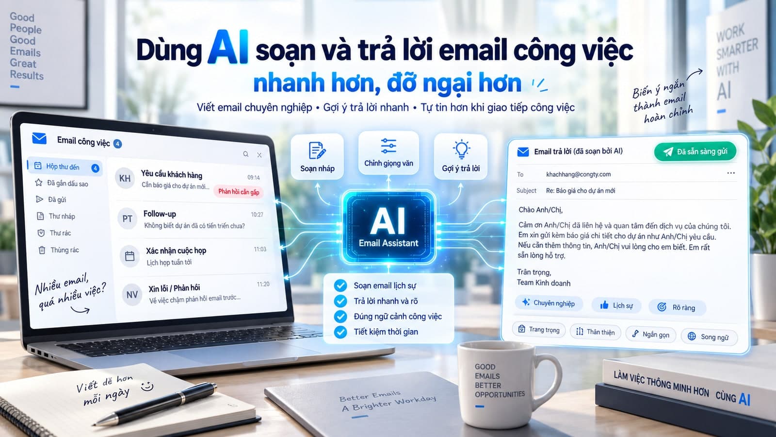 Dùng AI soạn và trả lời email công việc: nhanh hơn, đỡ ngại hơn