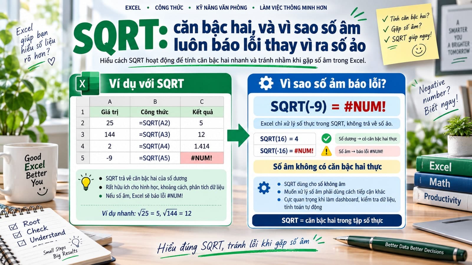SQRT: căn bậc hai, và vì sao số âm luôn báo lỗi thay vì ra số ảo