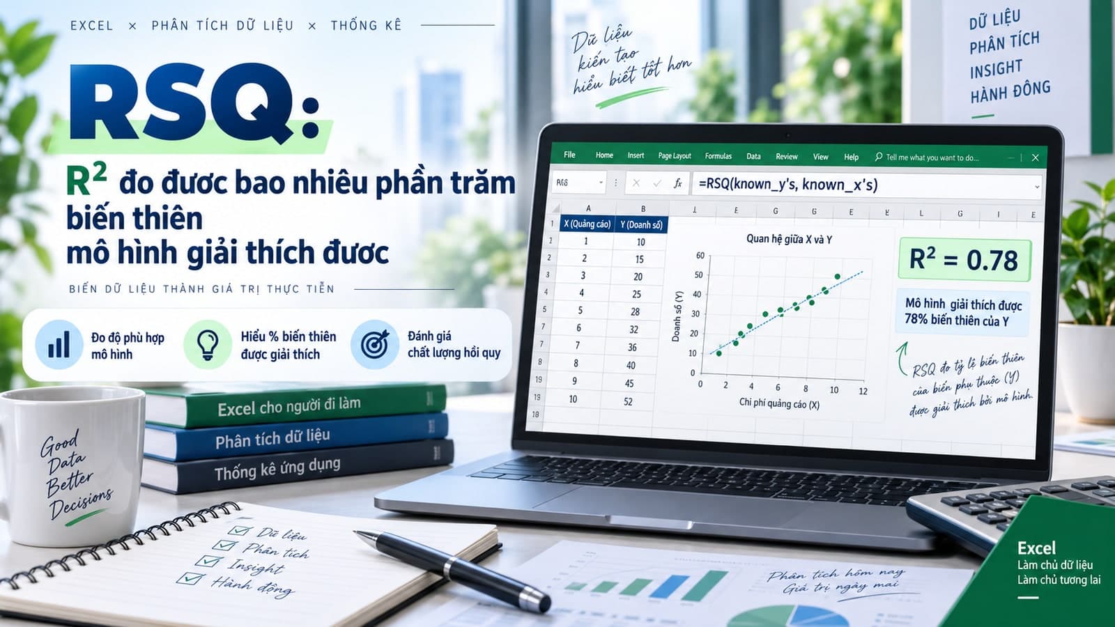 RSQ: R² đo được bao nhiêu phần trăm biến thiên mô hình giải thích được