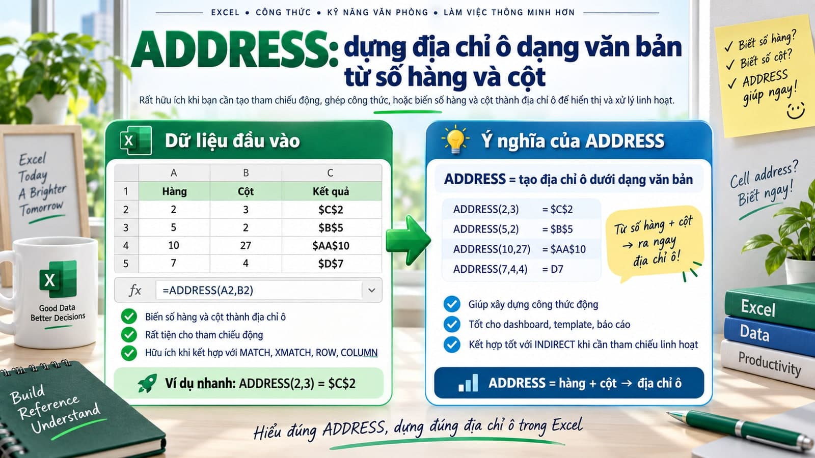 ADDRESS: dựng địa chỉ ô dạng văn bản từ số hàng và cột