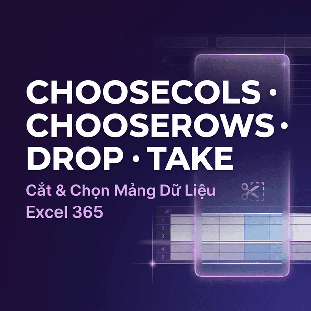 CHOOSECOLS, CHOOSEROWS, DROP, TAKE — Cắt Mảng Excel 365