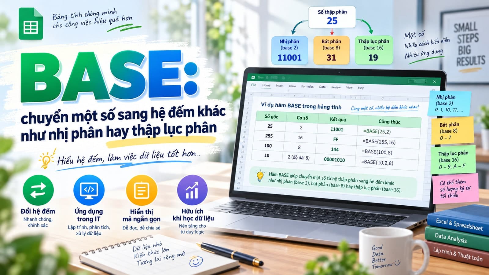 BASE: chuyển một số sang hệ đếm khác như nhị phân hay thập lục phân