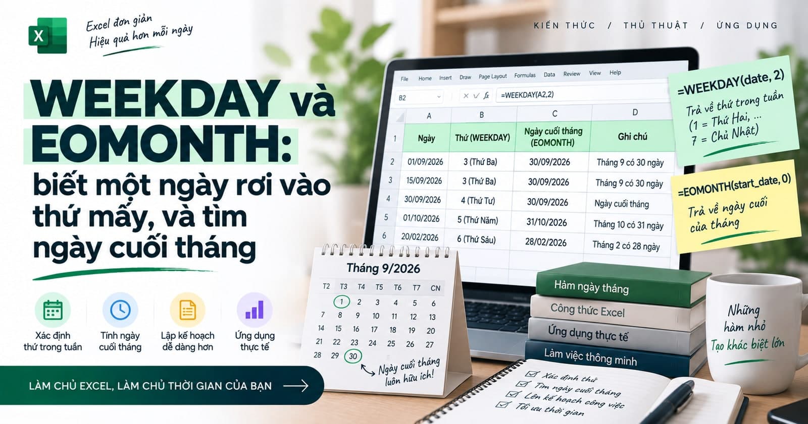 WEEKDAY và EOMONTH: biết một ngày rơi vào thứ mấy, và tìm ngày cuối tháng