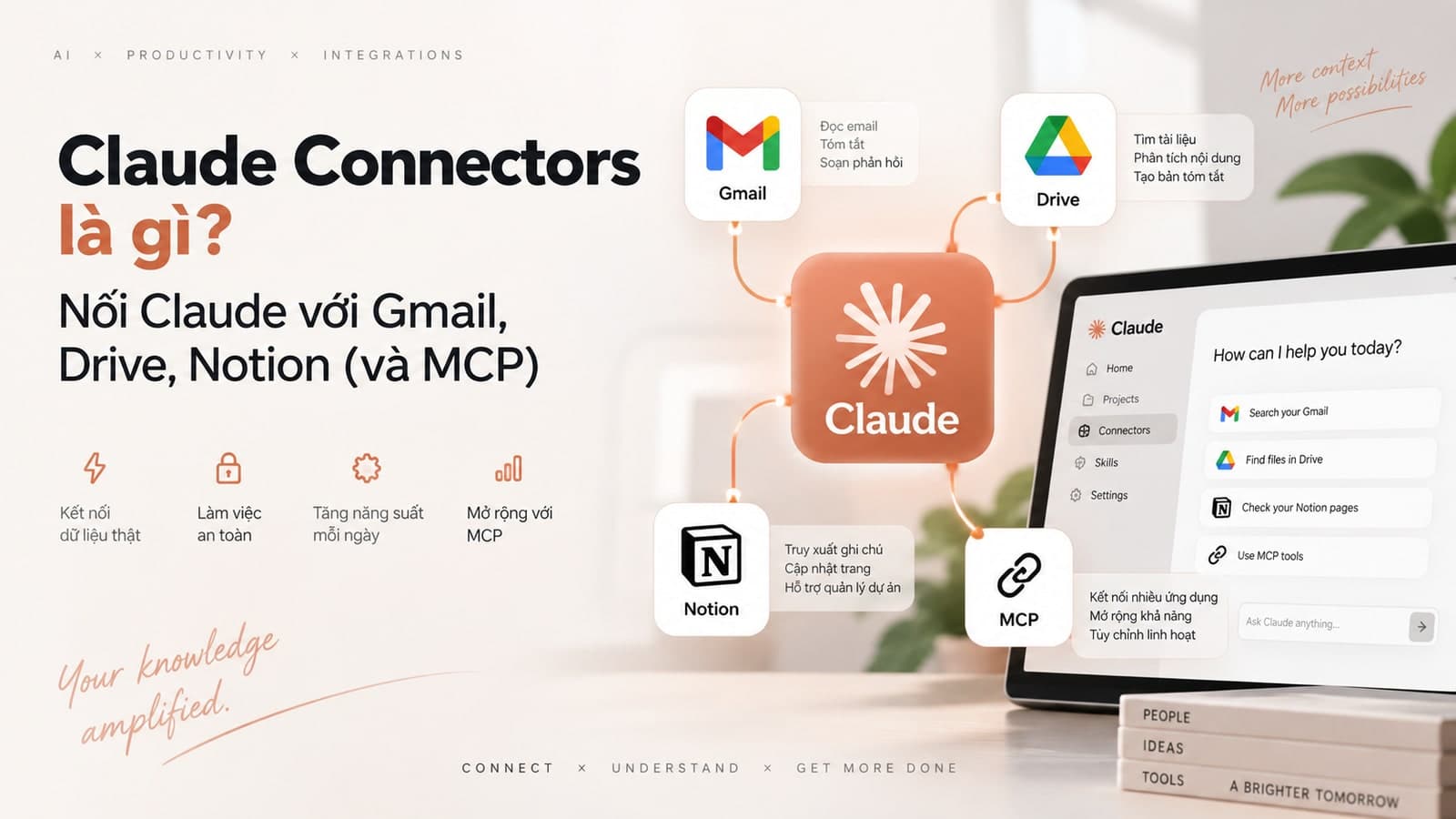 Claude Connectors là gì? Nối Claude với Gmail, Drive, Notion (và MCP)