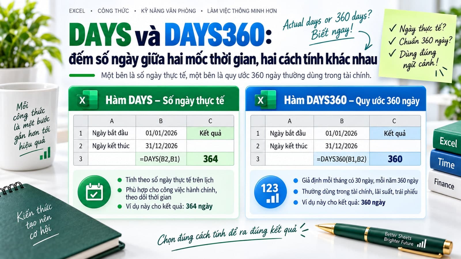 DAYS và DAYS360: đếm số ngày giữa hai mốc thời gian, hai cách tính khác nhau
