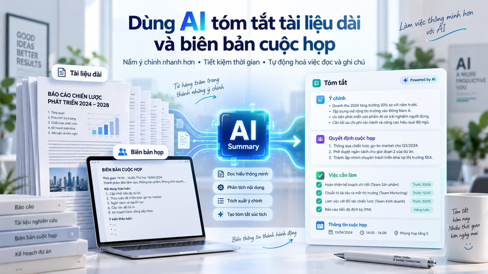 Dùng AI tóm tắt tài liệu dài và biên bản cuộc họp