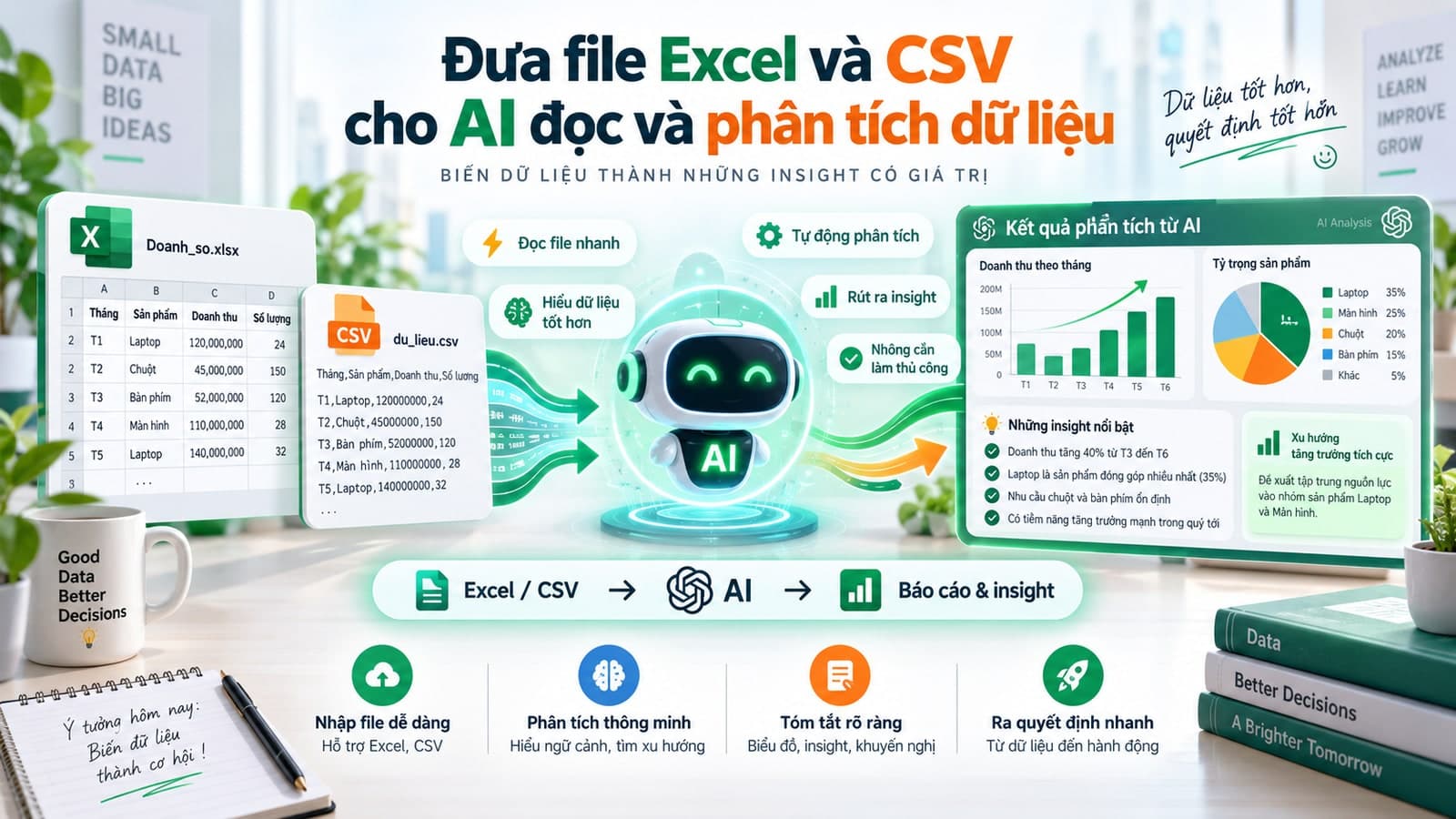 Đưa file Excel và CSV cho AI đọc và phân tích dữ liệu