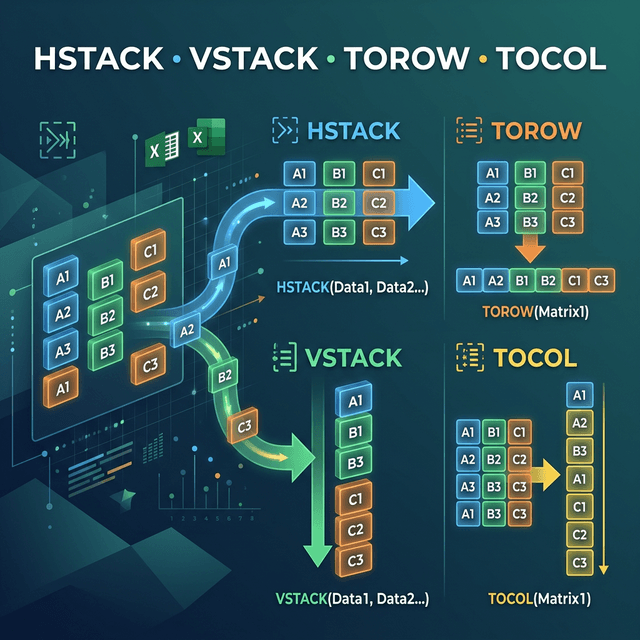 HSTACK, VSTACK, TOROW, TOCOL — Xếp Lại Dữ Liệu