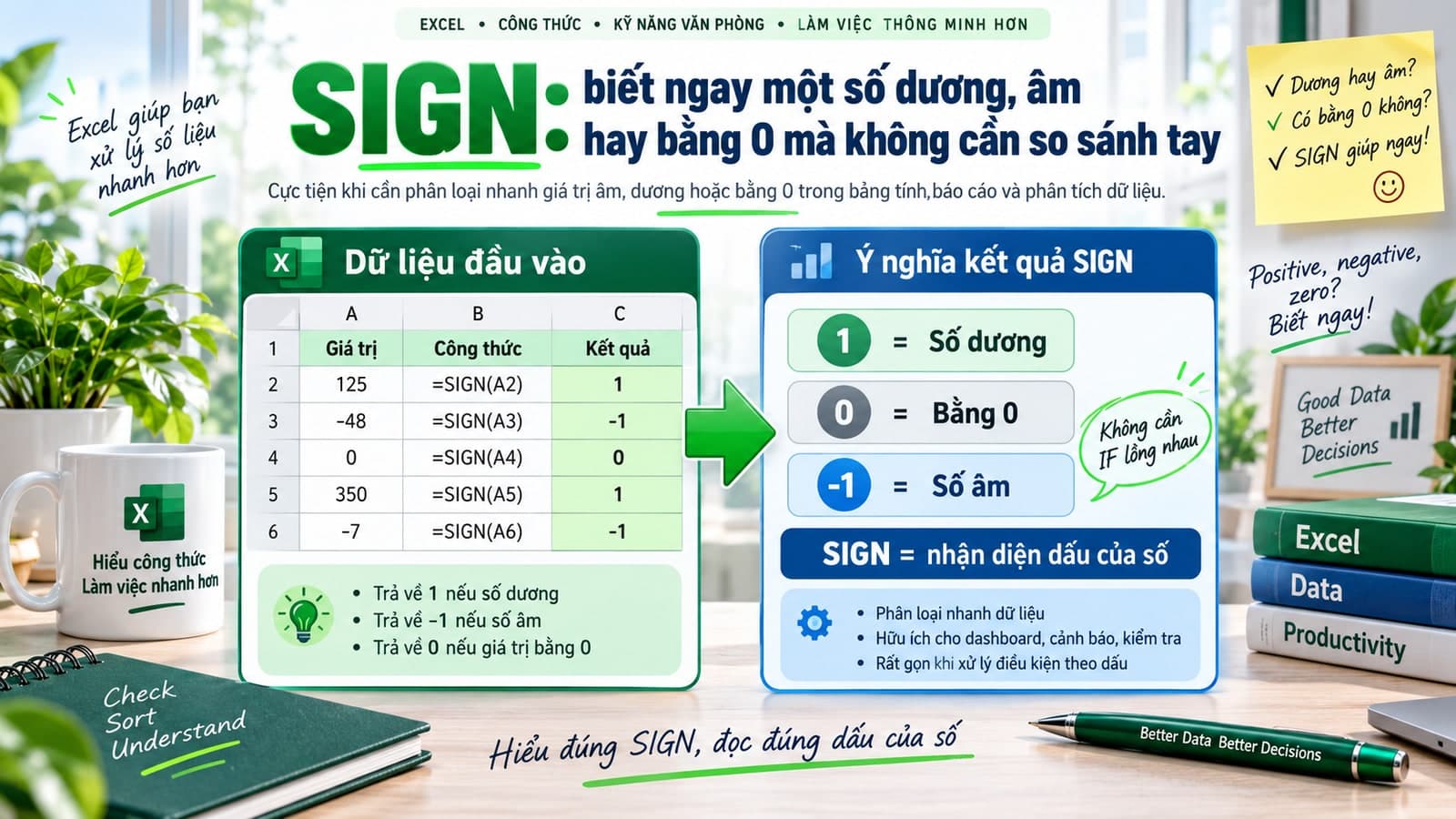 SIGN: biết ngay một số dương, âm hay bằng 0 mà không cần so sánh tay