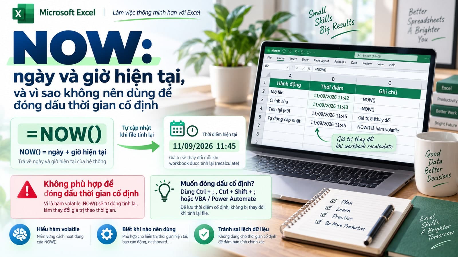 NOW: ngày và giờ hiện tại, và vì sao không nên dùng để đóng dấu thời gian cố định