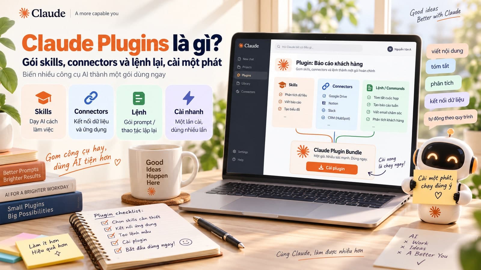 Claude Plugins là gì? Gói skills, connectors và lệnh lại, cài một phát