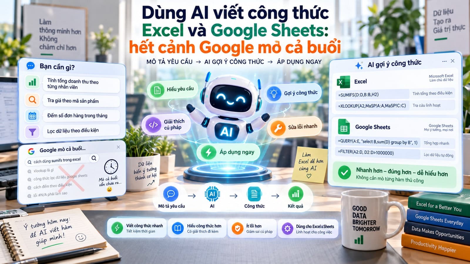 Dùng AI viết công thức Excel và Google Sheets: hết cảnh Google mò cả buổi
