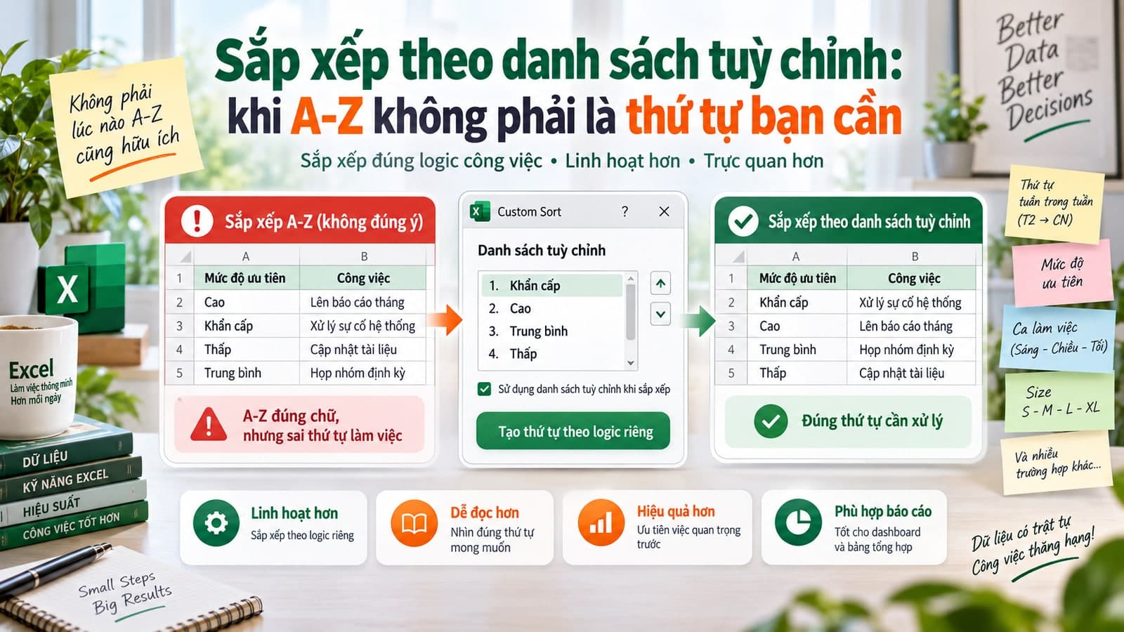 Sắp xếp theo danh sách tuỳ chỉnh: khi A-Z không phải là thứ tự bạn cần