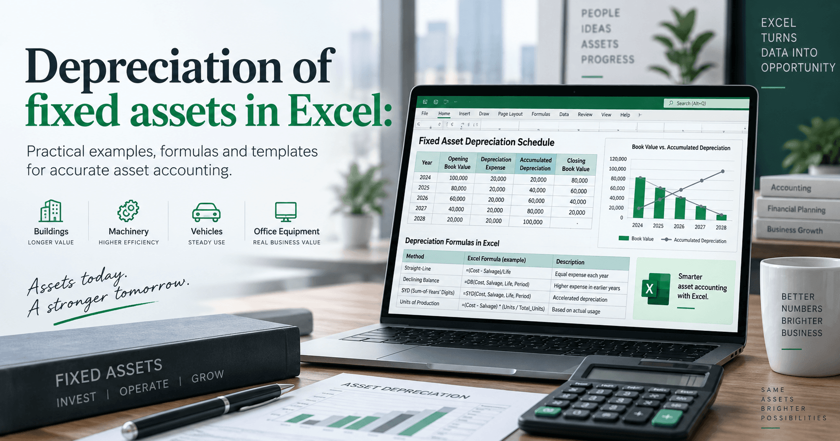 Khấu hao tài sản cố định trong Excel: SLN, DDB và DB khác nhau thế nào
