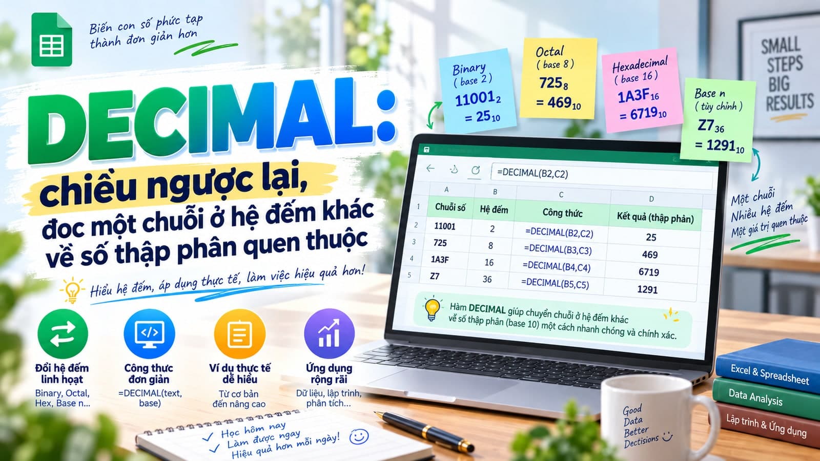 DECIMAL: chiều ngược lại, đọc một chuỗi ở hệ đếm khác về số thập phân quen thuộc