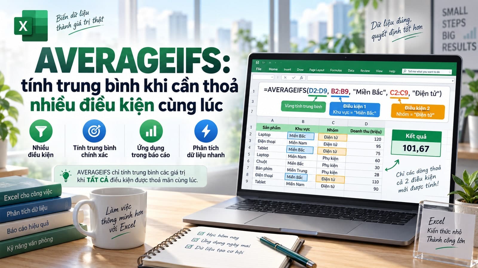 AVERAGEIFS: tính trung bình khi cần thoả nhiều điều kiện cùng lúc