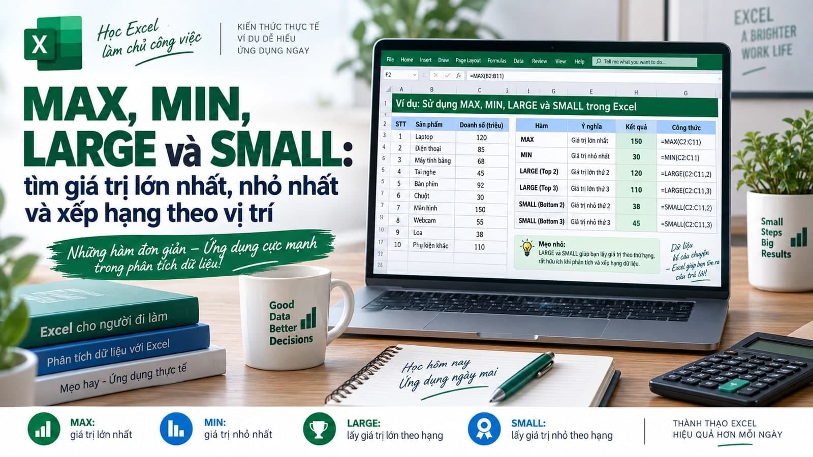 MAX, MIN, LARGE và SMALL: tìm giá trị lớn nhất, nhỏ nhất và xếp hạng theo vị trí