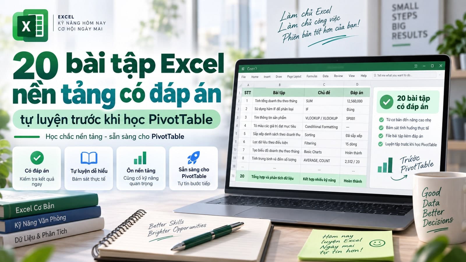 20 bài tập Excel nền tảng có đáp án: tự luyện trước khi học PivotTable