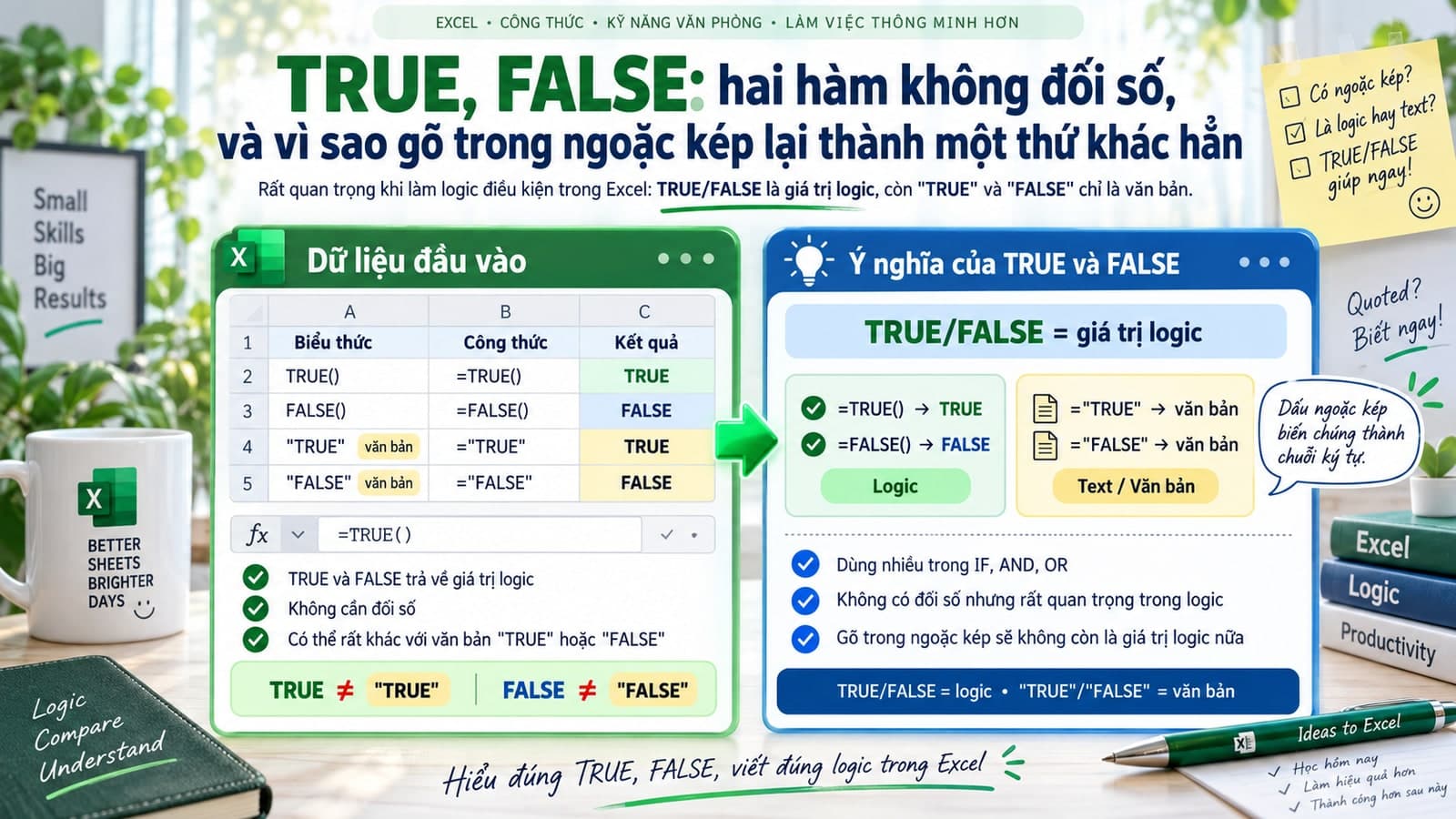 TRUE, FALSE: hai hàm không đối số, và vì sao gõ trong ngoặc kép lại thành một thứ khác hẳn