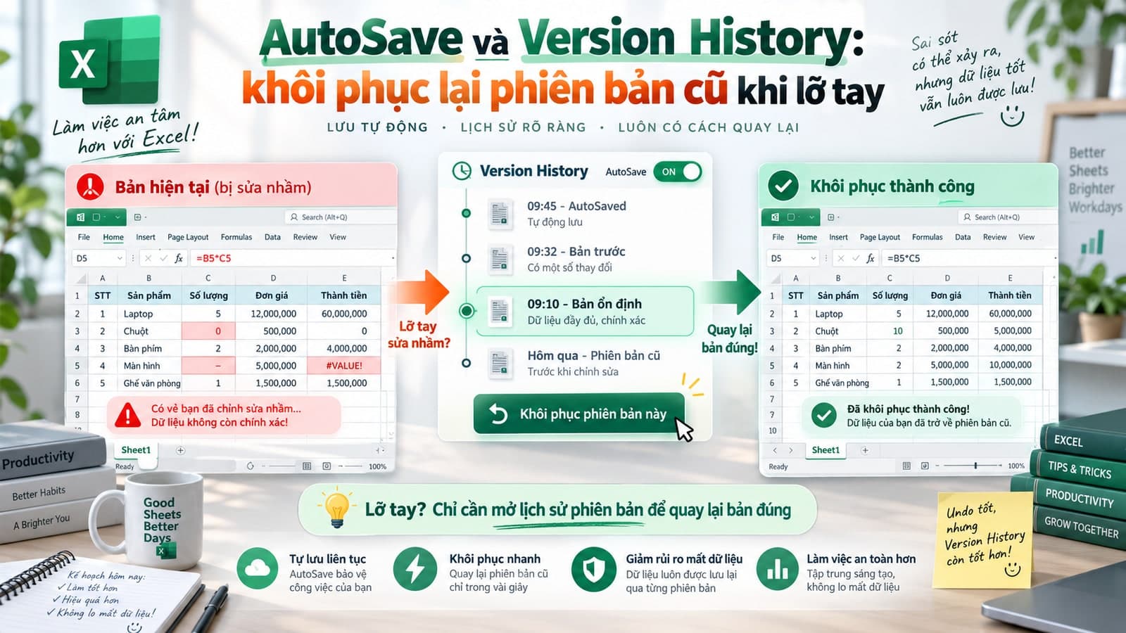 AutoSave và Version History: khôi phục lại phiên bản cũ khi lỡ tay