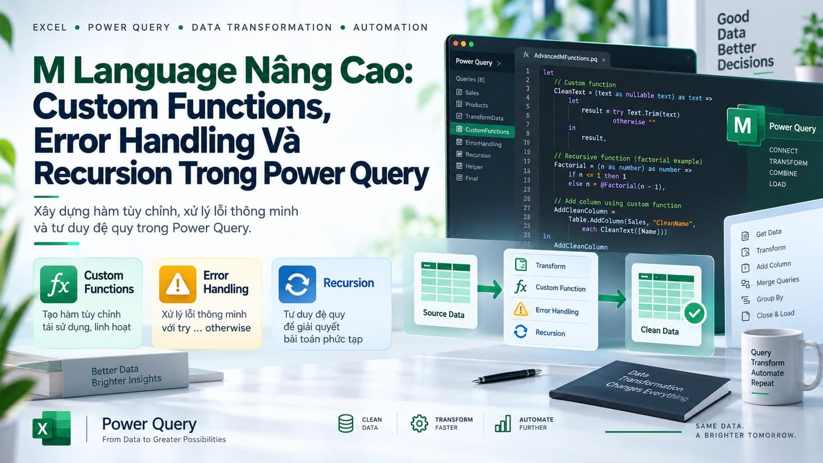M Language Nâng Cao: Custom Functions, Error Handling Và Recursion Trong Power Query