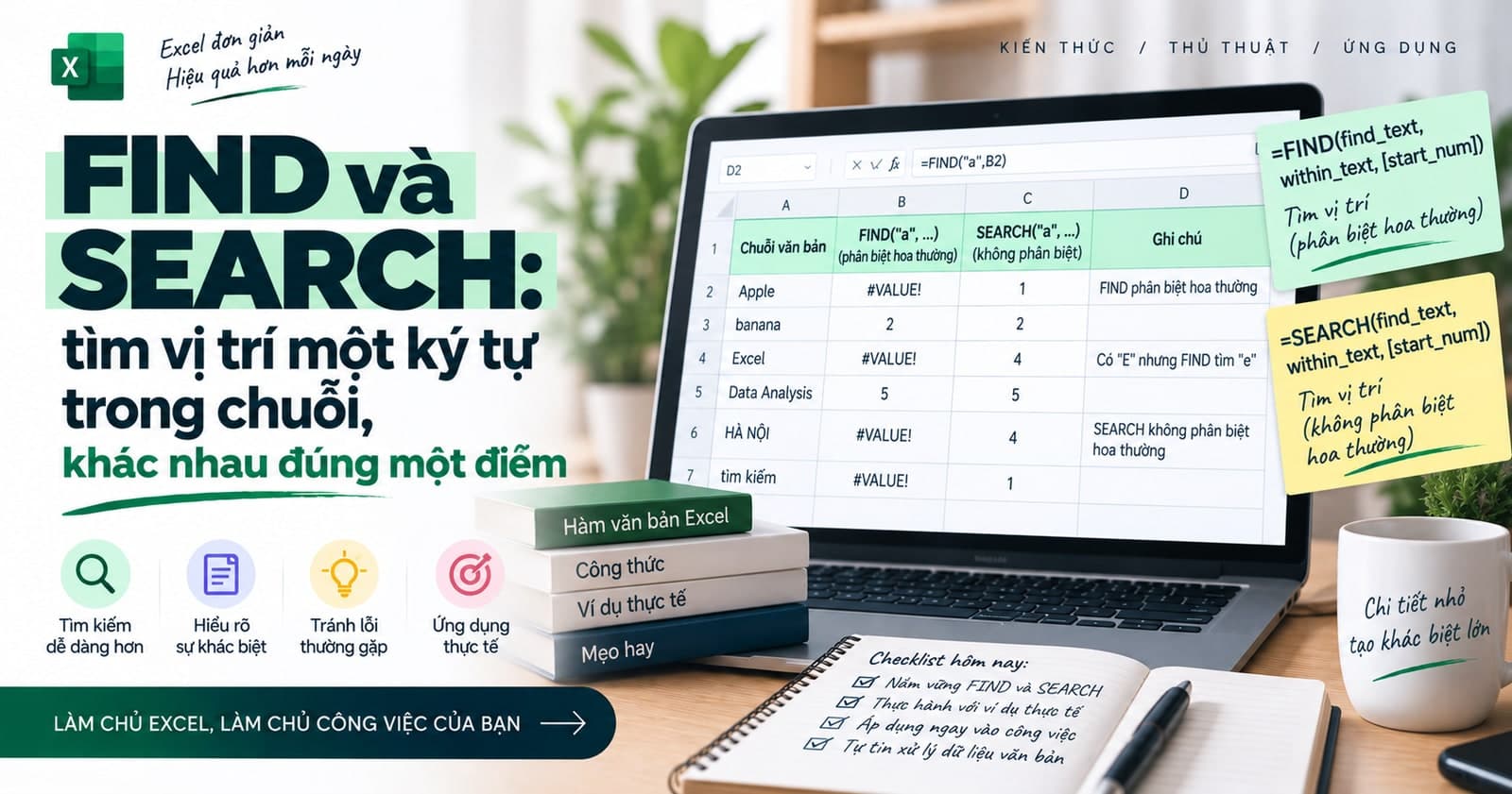 FIND và SEARCH: tìm vị trí một ký tự trong chuỗi, khác nhau đúng một điểm
