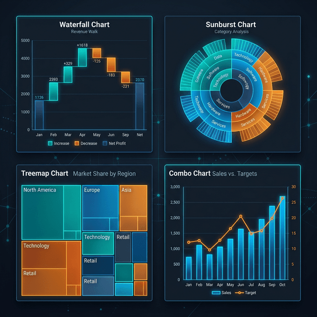 Biểu Đồ Nâng Cao Trong Excel: Waterfall, Sunburst, Treemap Và Combo Chart