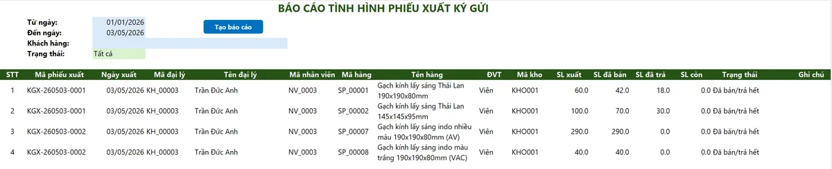 Tra cứu tình hình ký gửi
